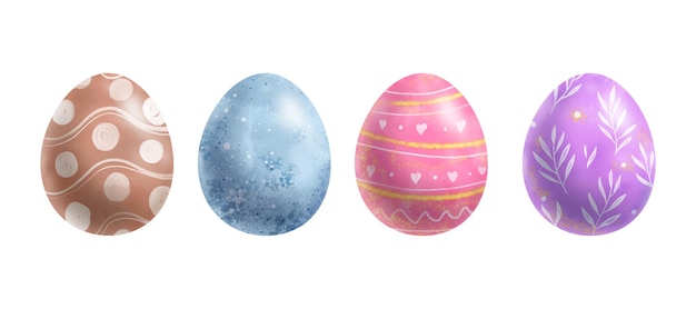 Uova di pasqua set di illustrazioni colorate a mano con uova in stile acquerello elementi decorativi vettoriali