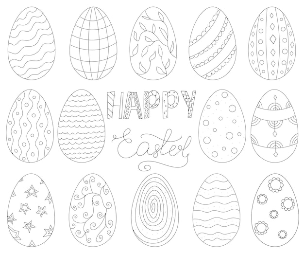 Vettore uova di pasqua in stile doodle con la mano di pasqua disegnata isolata su sfondo bianco