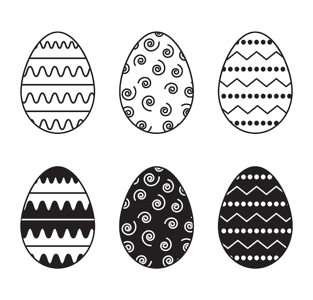 Easter eggs set doodle style Happy easter hand drawn Vector isolated