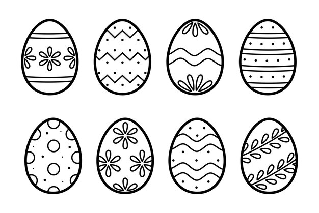 Vettore uova di pasqua con ornamenti in stile sketch illustrazione vettoriale isolata in stile doodle line