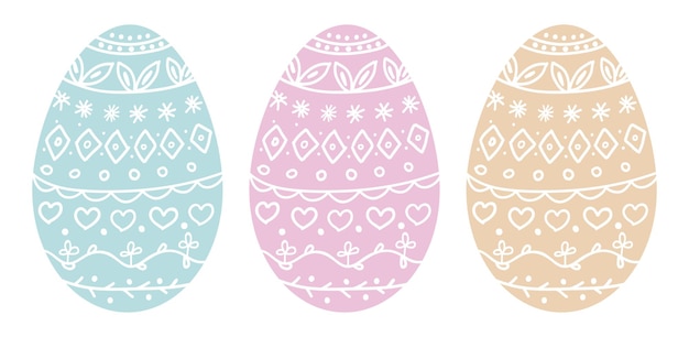 Uova di pasqua con decorazione in stile etnico illustrazione vettoriale disegnata a mano