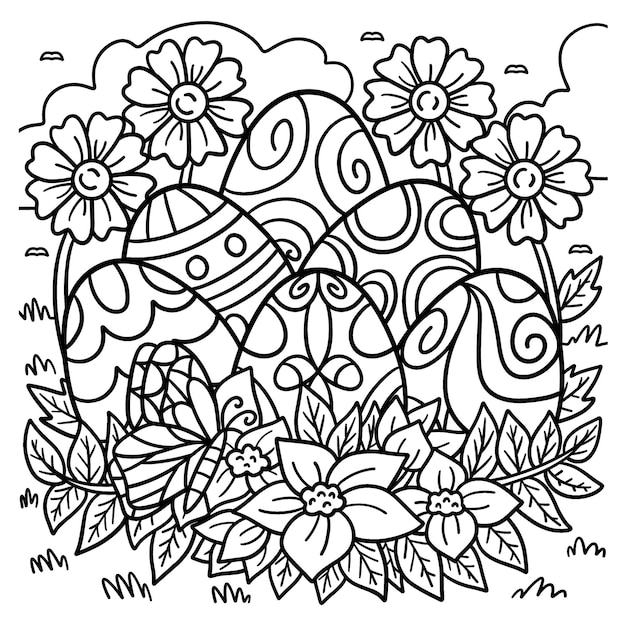 Easter eggs with flowers coloring page for kids