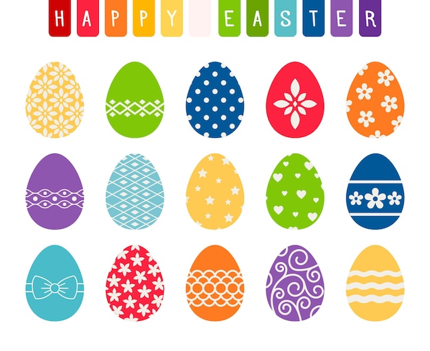 Easter eggs with flowers and decorative patterns vector set isolated on white background