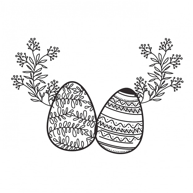 Easter eggs with flowers and leafs isolated icon