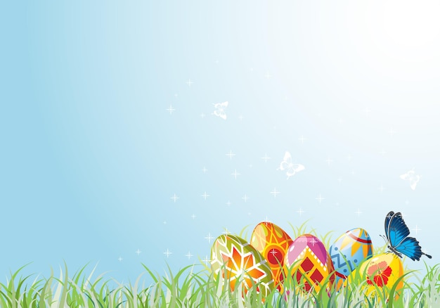 Easter eggs with ornament in grass, element for design, vector illustration