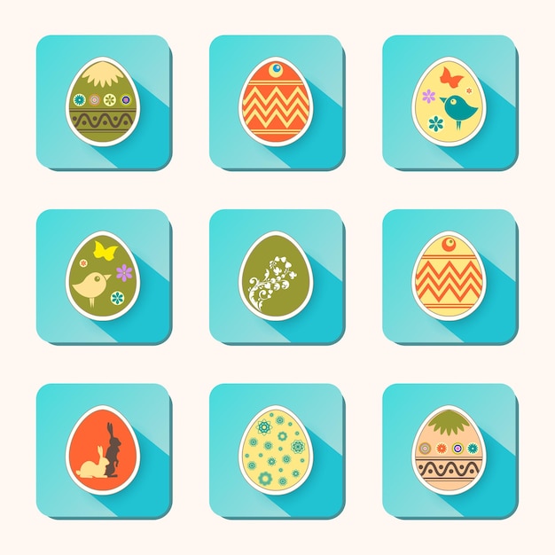 Easter eggs with a rabbit a bird a set