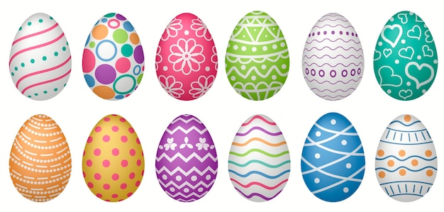 Vector easter eggs with realistic ornament pattern, vector