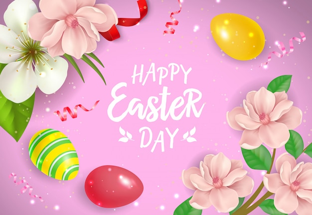 Easter Festive Card with Eggs and Blossoms