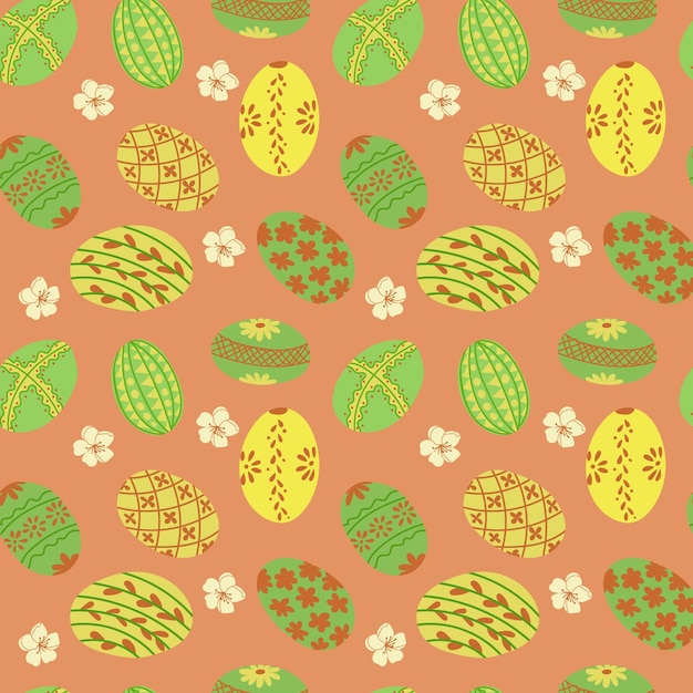 Easter flat colored seamless pattern with eggs