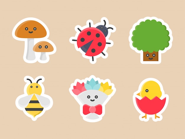 Easter flat sticker icon set