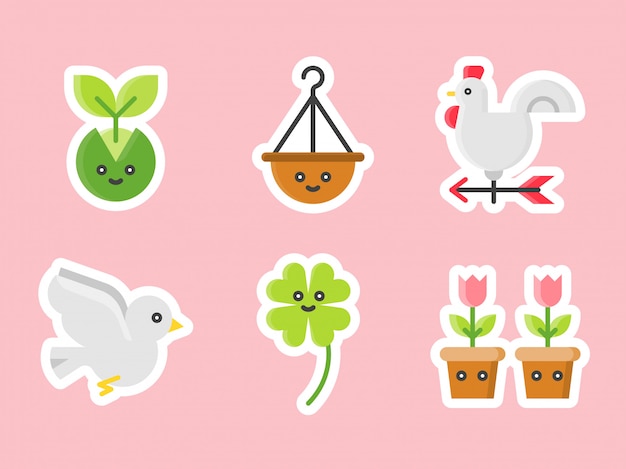 Vector easter flat sticker icon set