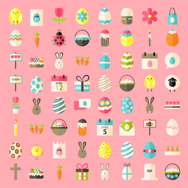 Easter flat style icons. flat stylized icons set