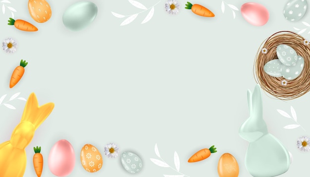 Vector easter frame with easter eggs bunny and carrot