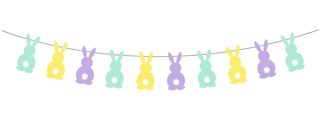 Easter garland cute bunny panoramic vector decor spring decoration