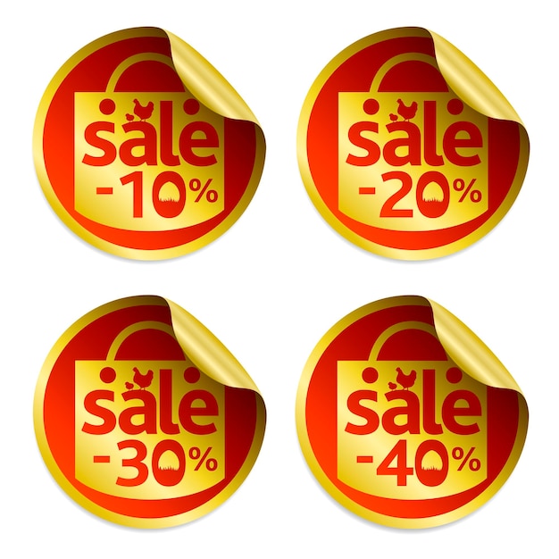 Vector easter gold sale stickers 10203040 with egg in the grass and chickenvector illustration