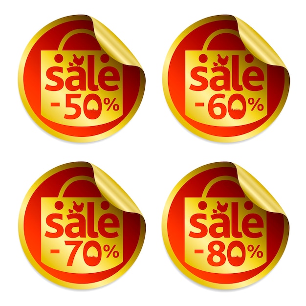 Vector easter gold sale stickers 50607080 with egg in the grass and chickenvector illustration