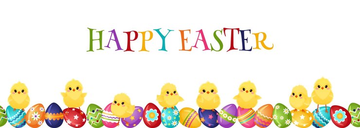 Vector easter greeting background with eggs and chickens