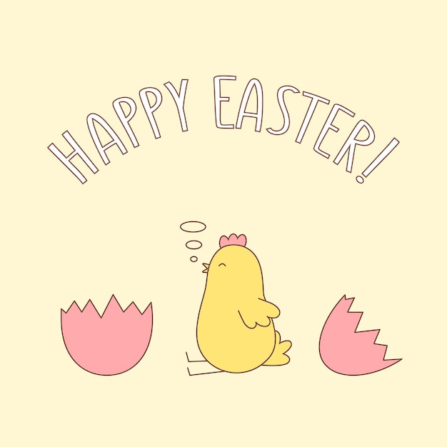 Easter greeting card with chicken and broken egg