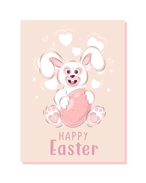 Easter greeting card with cute cartoon bunny and egg Easter posters