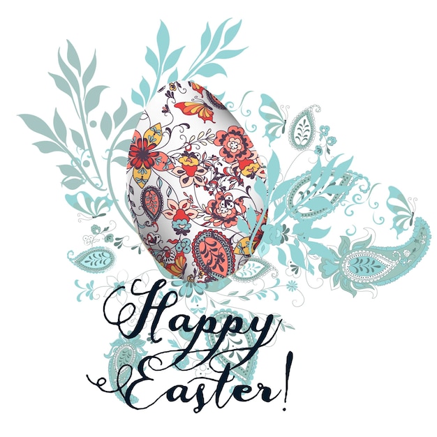 Easter greeting card with egg decorated by swirls