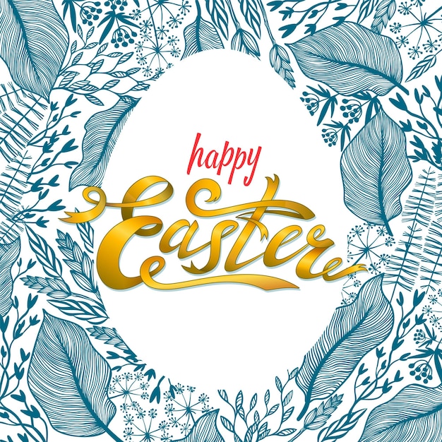 Easter greeting card with floral frame in egg shape