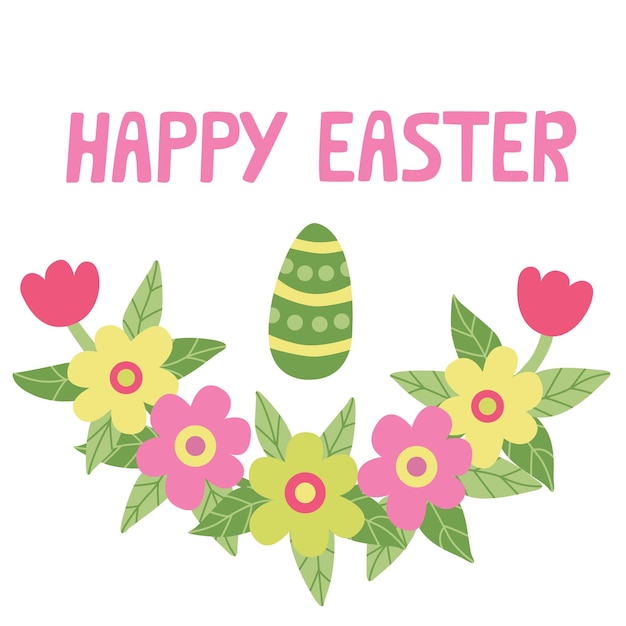 Easter greeting card with flowers and an egg