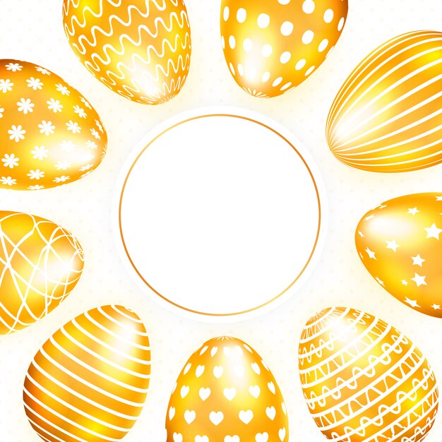 Vector easter greeting card with golden eggs and copy space.