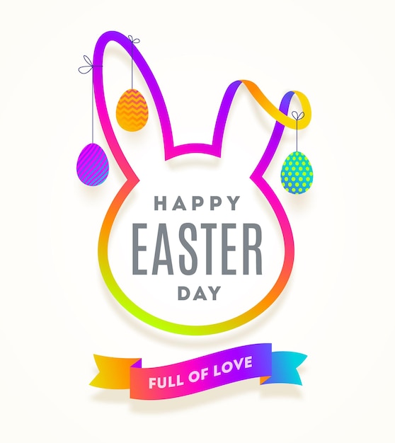 Vector easter greeting card with multicolored rabbit head silhouette and eggs