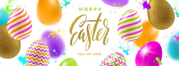 Vector easter greeting illustration with multicolored painted eggs