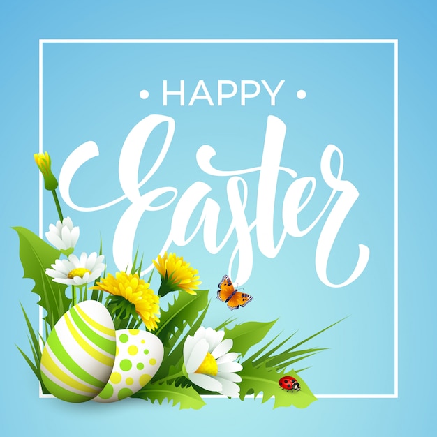 Easter greeting. Lettering Flower Egg.