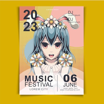 Premium Vector  Hand drawn music festival poster with anime style