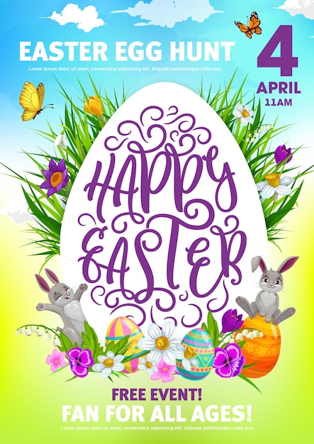 Easter holiday flyer with cute cartoon rabbits