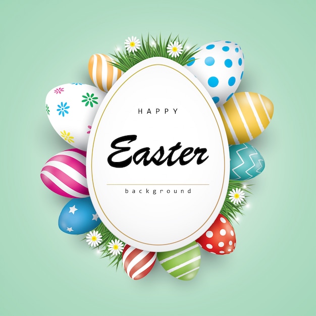 Vector easter holiday greeting card with colorful easter eggs