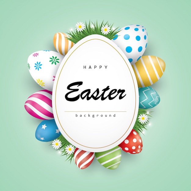 Easter holiday greeting card with colorful easter eggs