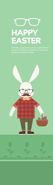 Cesto di pasqua con coniglietto coniglietto hipster