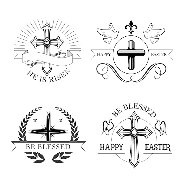 Vector easter holiday religious cross isolated emblem set