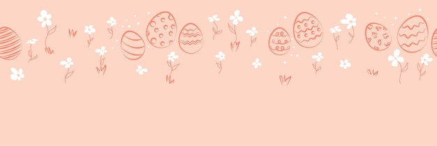 Vector easter horizontal seamless pattern with flowers easter eggs