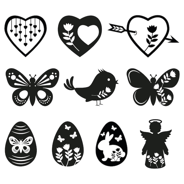 Easter icon set, black silhouette isolated vector illustration