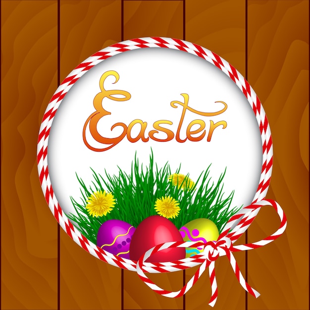 Easter illustration with grass flowers and eggs