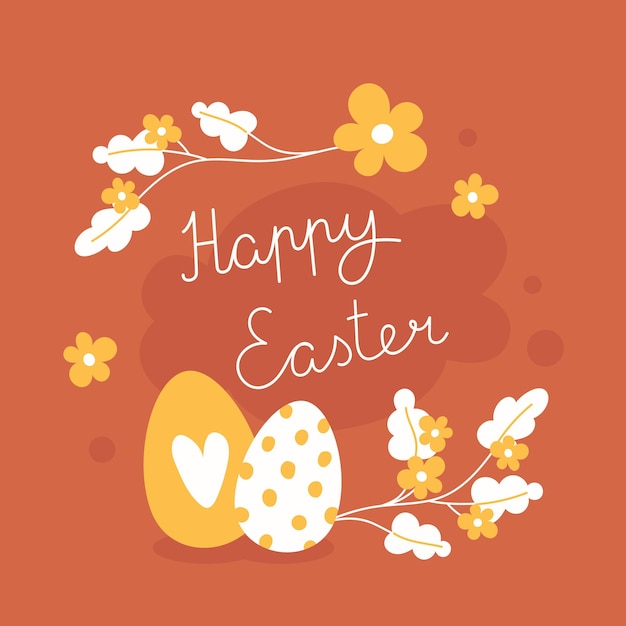 Easter illustration with painted eggs in cartoon style