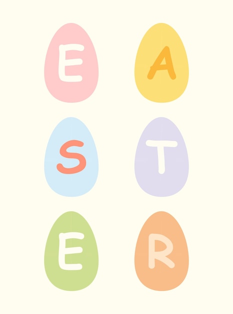 Easter inscription with Easter eggs. Vector illustration in cartoon style