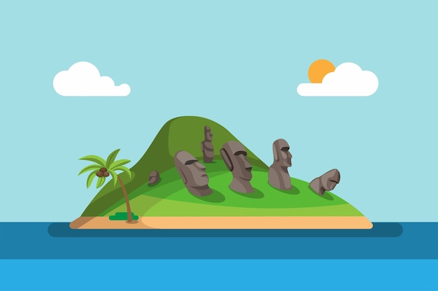 Vector easter island aka rapa nui national park is world heritage site in chile concept illustration