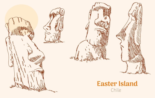イースター島チリ手描きのベクトル図