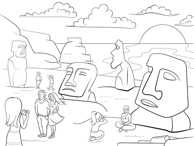 Easter island excursions coloring vector