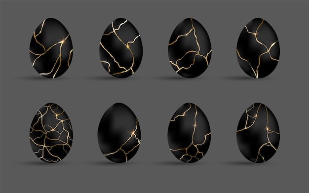 Set di uova di pasqua kintsugi nere