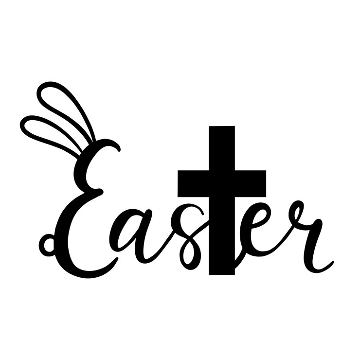 वेक्टर easter lettering decorated by rabbit ears and cross happy easter holiday