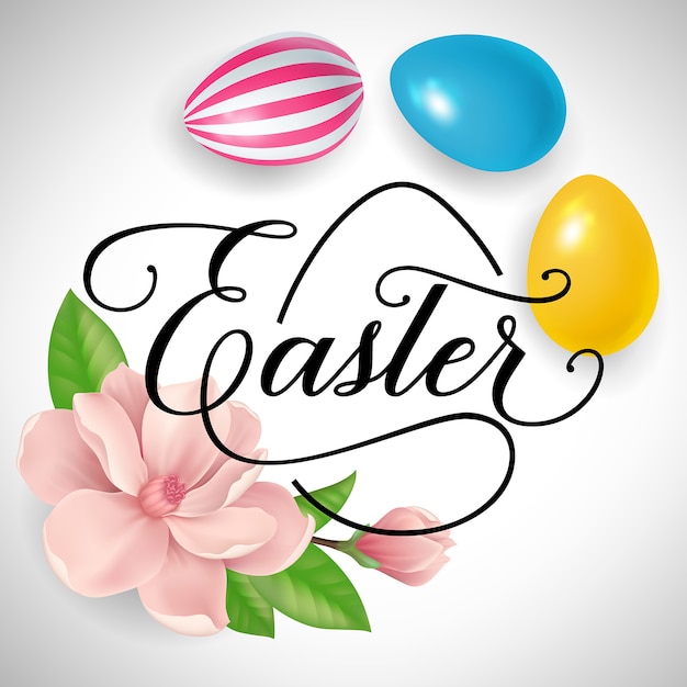 Vector easter lettering with colored eggs