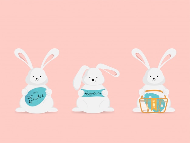 Easter and little bunny rabbit egg in holiday greeting.