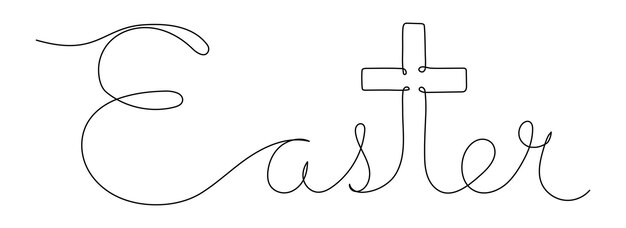 Vector easter one continuous line lettering with cross vector illustration