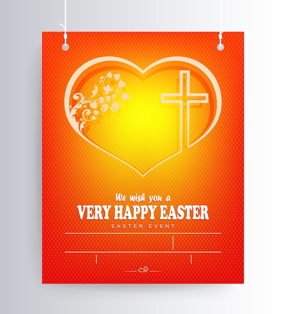 Easter orange composition with the silhouette of the heart and cross postcard